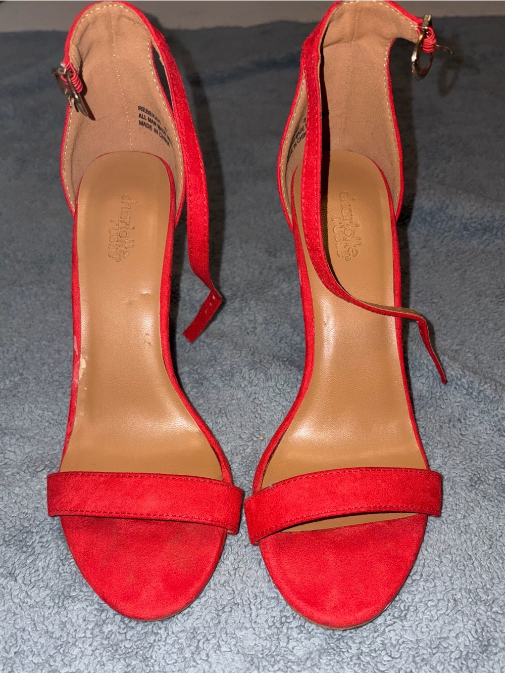 Red Ankle-Strap Suede Heels